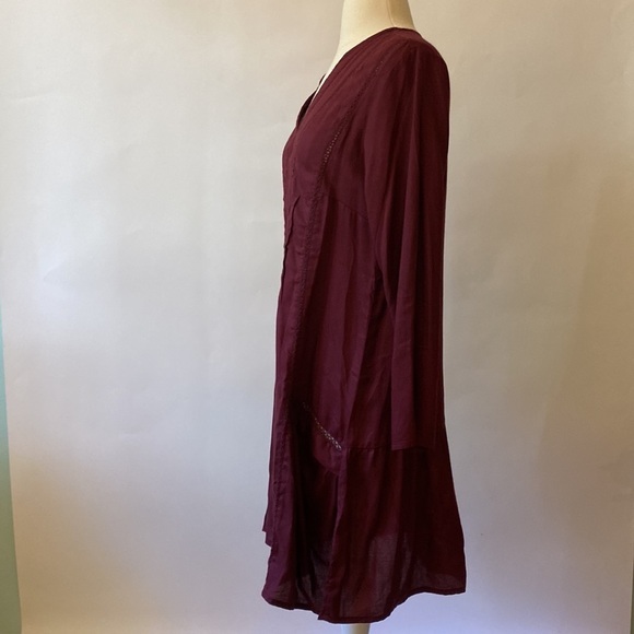 World Market Tiered Eyelet Dress Burgundy M #342 - Picture 7 of 13